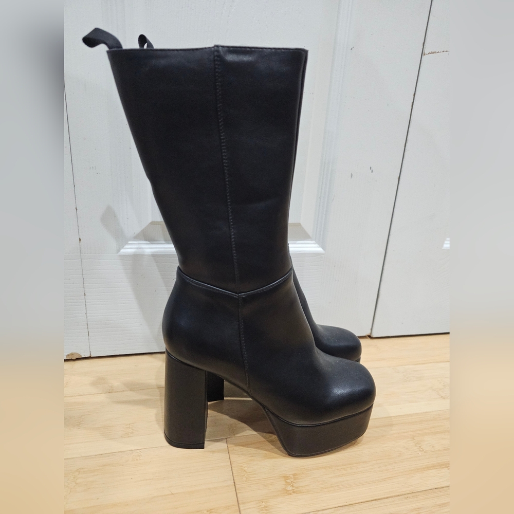 Dolls Kill Lamoda Going Under Goth Faux Leather Platform Black Wide Fit Boots 8 - Picture 9 of 15